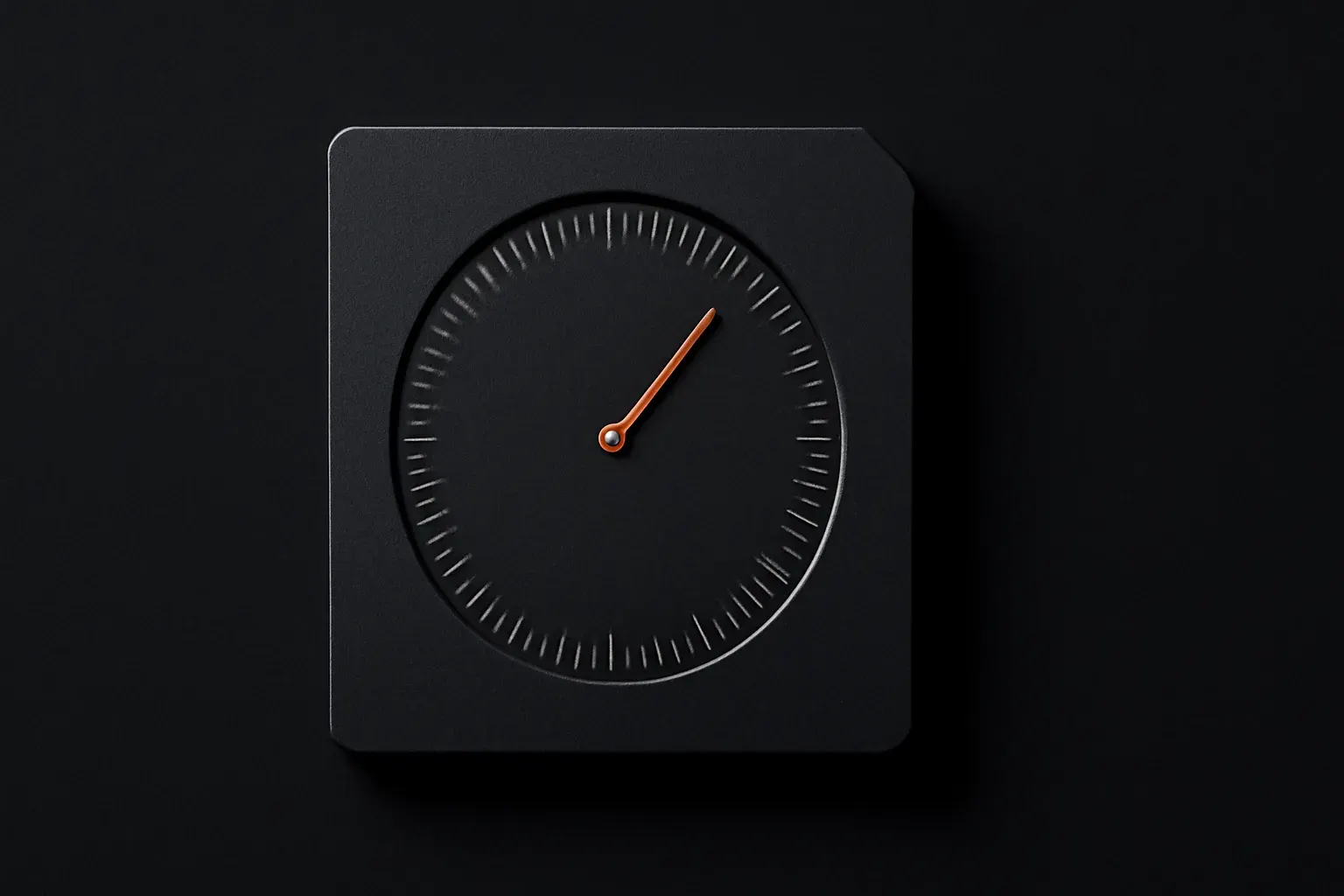 Abstract isometric render of a monitoring dial and status-panel diagram, duotoned graphite and ember
