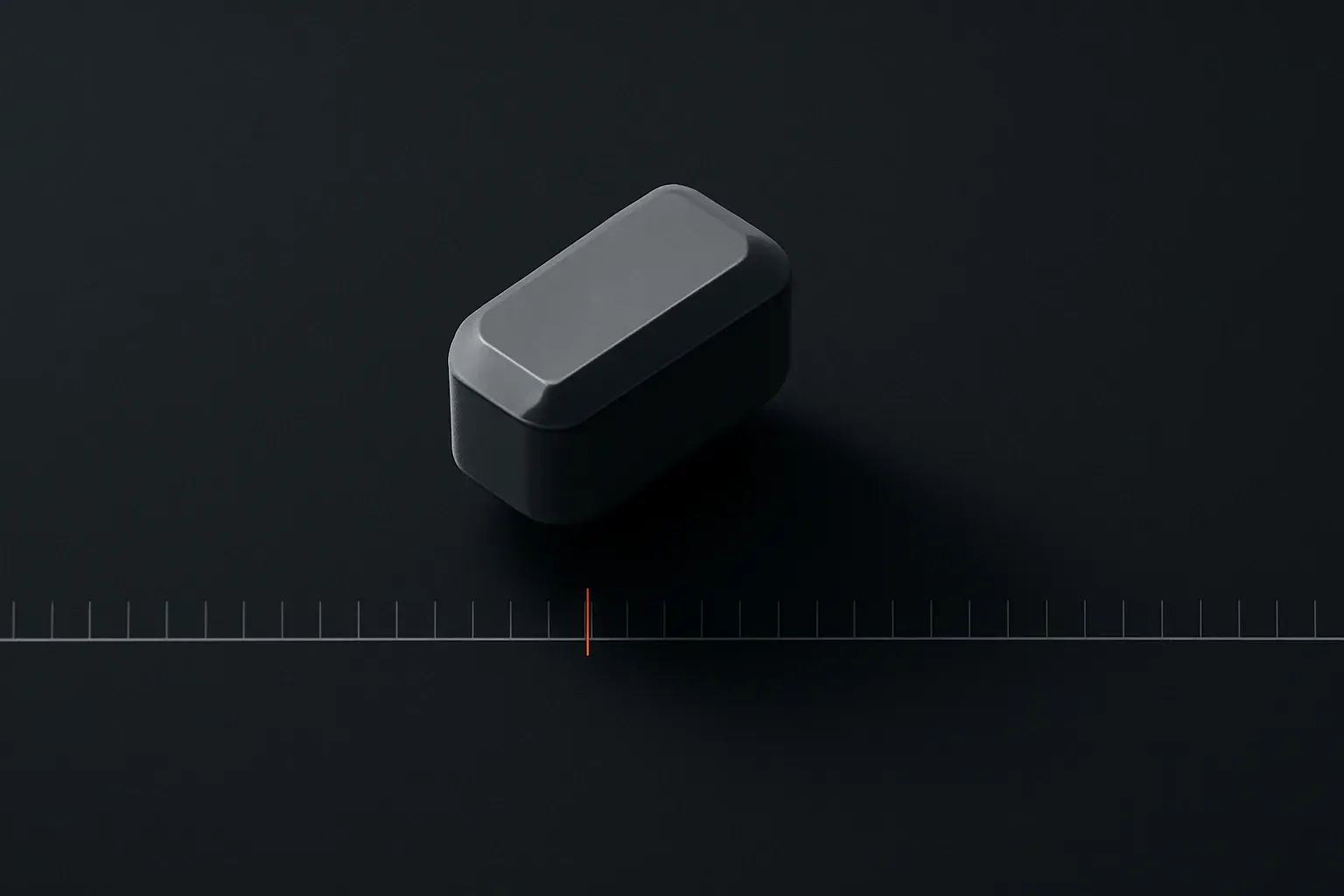 Abstract isometric render of a single highlighted product-flow block among faded alternatives, duotoned graphite and ember